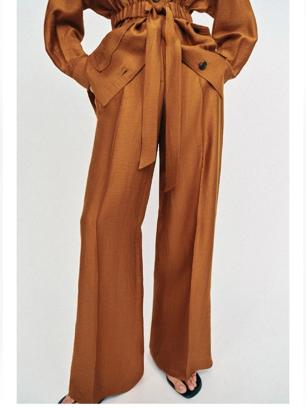 ❗️LAST CHANCE❗️Zara Burnt Orange Wide-Leg Tie-Waist Jumpsuit